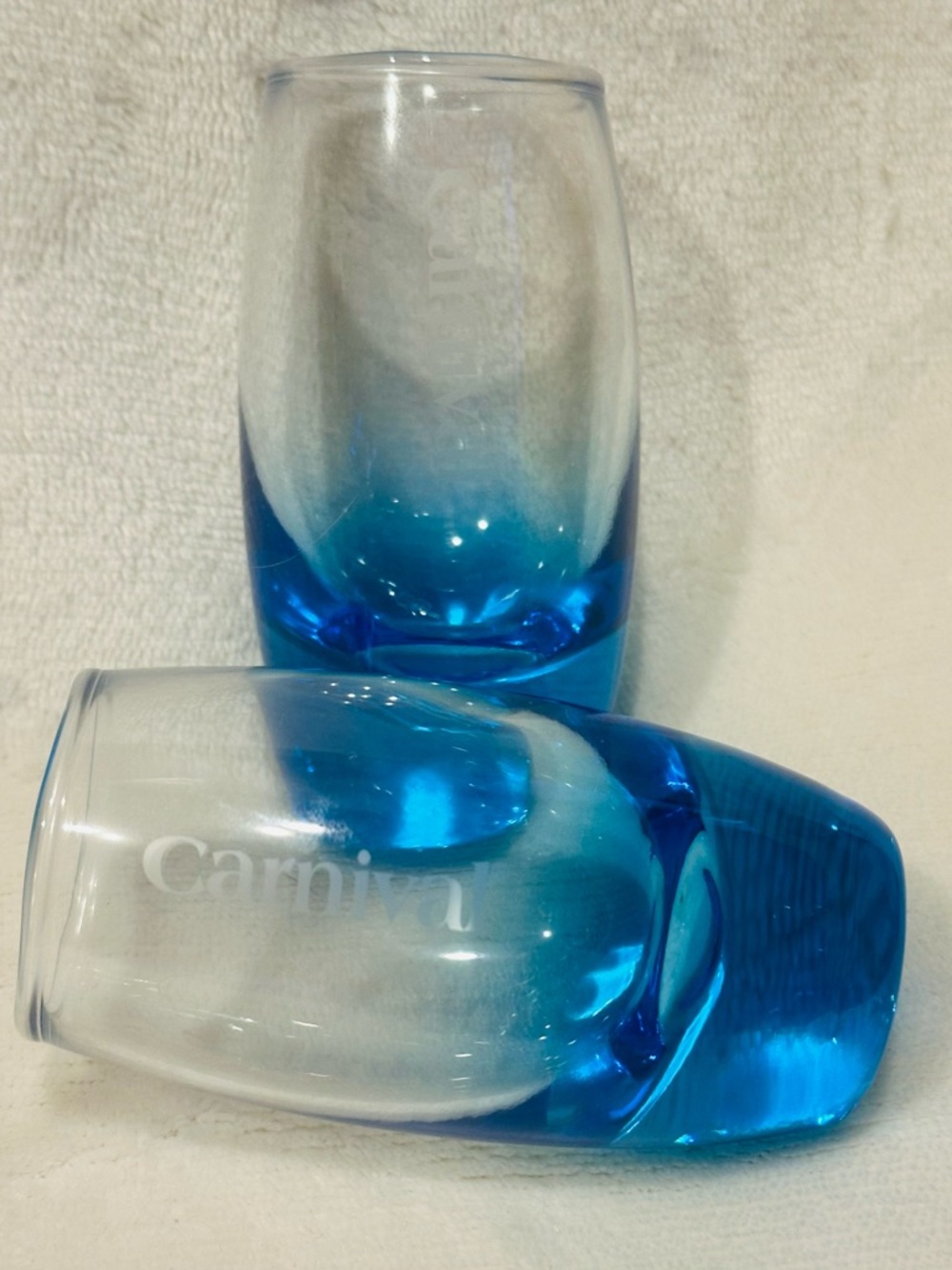 Carnival Cruise Line Shot Glasses Ombre Blue Etched 1.5 oz Souvenir Set Of 2